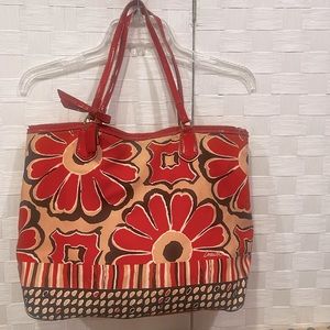 Red Coach poppy daisy canvas tote purse